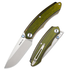 REMETTE 14C28N Blade Folding Pocket Knife Green G10 Handle EDC Knife Thumb Studs Opener Outdoor Camping Hiking Knife