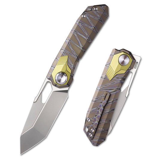 REMETTE RT-Peregrine Falcon Knife Innovative Button Lock Structure Design Thunder Lightn Textures Titanium Handle M390 Knives RTT1-C