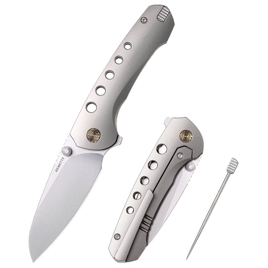 REMETTE RT-BEE Titanium M390 Knife Outdoor Folding Pocket EDC Knives with Fruit Food Fork Toothpick (Blade with logo)