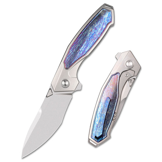 REMETTE RT-Kingfisher EDC Folding Pocket Knife M390 Blade Thunder Lightn Textures Titanium Handle Knives RTKF3