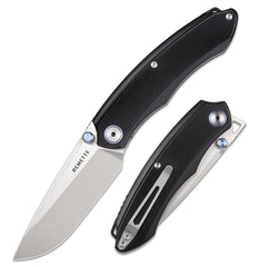 REMETTE Folding Pocket Knife Black G10 Handle 14C28N Blade Camping Hiking EDC Knife Thumb Studs Opener GC103-B