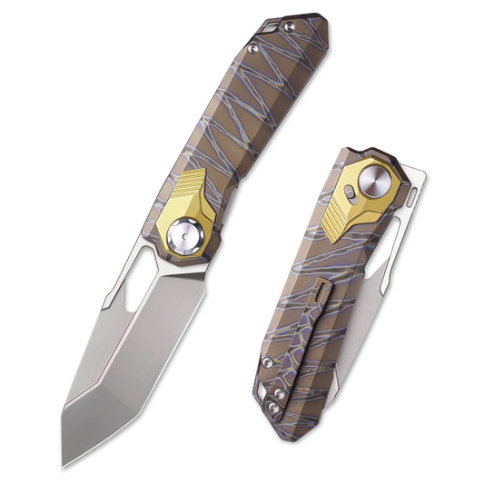 REMETTE RT-Peregrine Falcon Knife Innovative Button Lock Structure Design Thunder Lightn Textures Titanium Handle M390 Knives RTT1-CX with Safety Lock