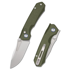 REMETTE Button Lock EDC Knife Folding Pocket Outdoor Survival EDC Knife Hand Lapping 14C28N Blade Military Green Micarta Handle Rhino-MC319G