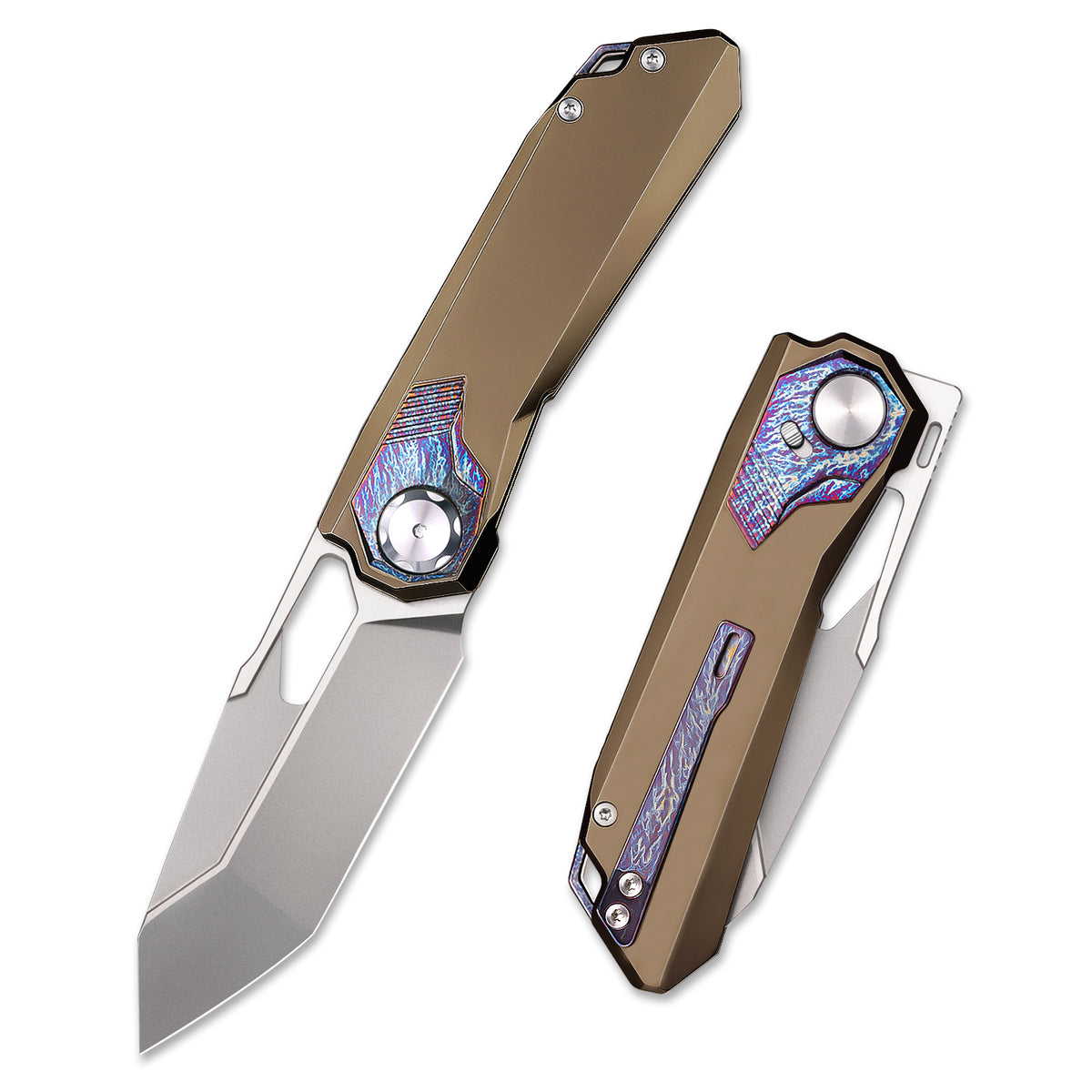 REMETTE RT-Peregrine Falcon Folding Pocket Knife Innovative Button Lock Structure Design M390 Blade Titanium Handle Knives RTT1-BGX with Safety Lock