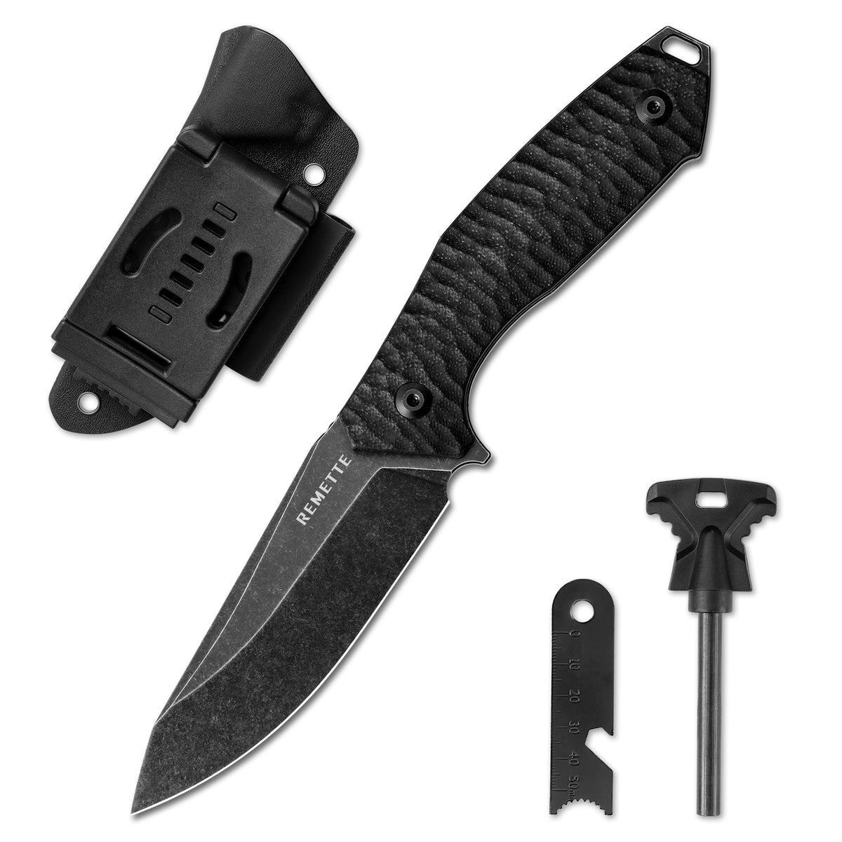 REMETTE RT-Allosaurus G10 Handle D2 Steel Fixed Blade Knife Camping Tactical Survival Knife with Fire Starter Kydex Sheath