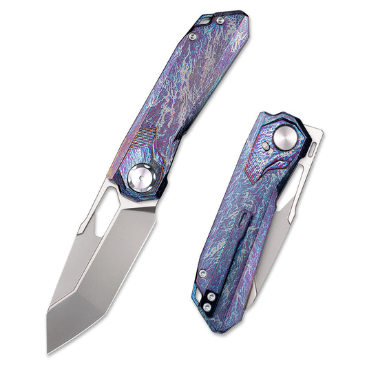 REMETTE RT-Peregrine Falcon Knife Innovative Button Lock Structure Design Thunder Lightn Textures Titanium Handle M390 Knives RTT1-TX with Safety Lock