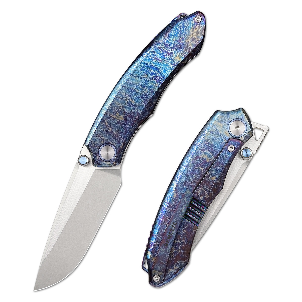 REMETTE Wild Species High-end M390 Pocket Folding EDC Knife Beautifully Textured Titanium Handle Thumb Stud Opener Front Flipper Camping Hiking Survival Knife WD108-B