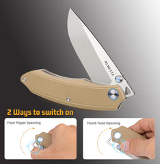 REMETTE Folding Pocket Knife Brown G10 Handle 14C28N Blade Survivn Self Defence Hiking EDC Knife GC103-C