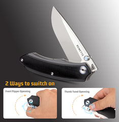 REMETTE Folding Pocket Knife Black G10 Handle 14C28N Blade Camping Hiking EDC Knife Thumb Studs Opener GC103-B