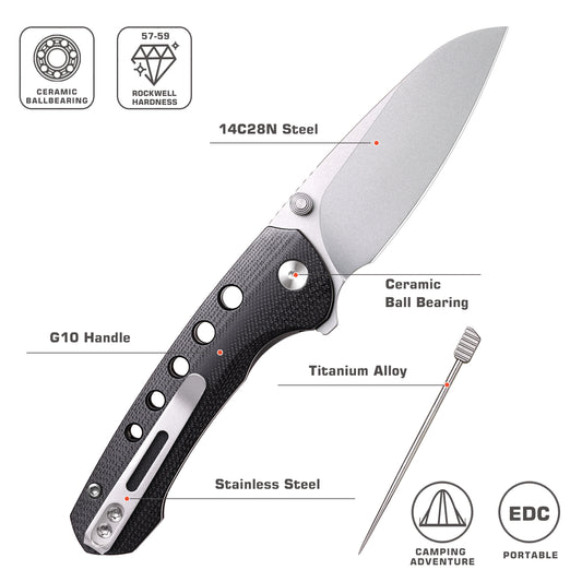 REMETTE RT-BEE 14C28N Blade Knife Outdoor Folding Pocket EDC Knives with Fruit Food Fork Toothpick RT-BEE-G