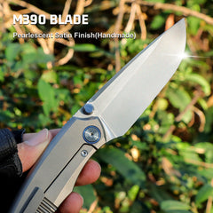 REMETTE Best Folding Pocket Titanium Knives Manual Grinding Pearlescent Satin M390 Blade Thumb Stud Opener Front Flipper Outdoor Camping Hiking Knife WD108-G