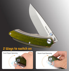 REMETTE 14C28N Blade Folding Pocket Knife Green G10 Handle EDC Knife Thumb Studs Opener Outdoor Camping Hiking Knife