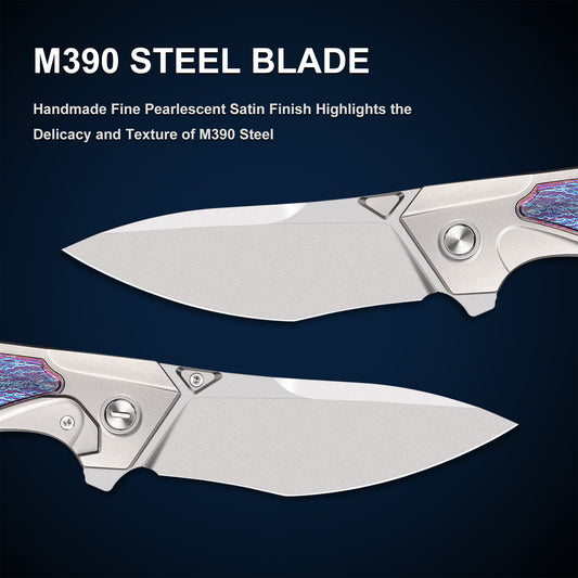 REMETTE RT-Kingfisher EDC Folding Pocket Knife M390 Blade Thunder Lightn Textures Titanium Handle Knives RTKF3