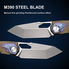 REMETTE RT-Peregrine Falcon Folding Pocket Knife Innovative Button Lock Structure Design M390 Blade Titanium Handle Knives RTT1-BGX with Safety Lock