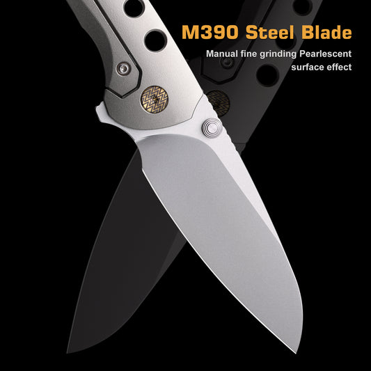 REMETTE RT-BEE Titanium M390 Knife Outdoor Folding Pocket EDC Knives with Fruit Food Fork Toothpick (Blade with logo)