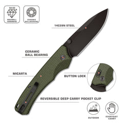 REMETTE Micarta Folding Pocket Knife Plating Titanium Black Blade Best Outdoor Camping Tactical Survival Knives