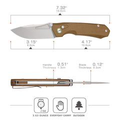 REMETTE Stable Button Lock Knife Folding Pocket EDC Outdoor Survival Knife Hand Lapping 14C28N Blade Brown Micarta Handle Rhino-MC319BR