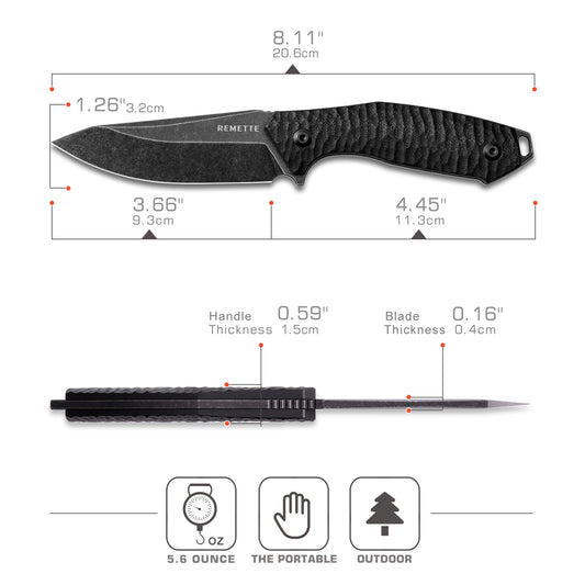 REMETTE RT-Allosaurus G10 Handle D2 Steel Fixed Blade Knife Camping Tactical Survival Knife with Fire Starter Kydex Sheath