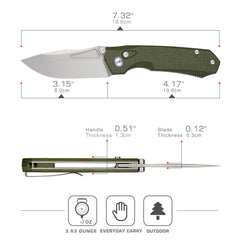 REMETTE Button Lock EDC Knife Folding Pocket Outdoor Survival EDC Knife Hand Lapping 14C28N Blade Military Green Micarta Handle Rhino-MC319G