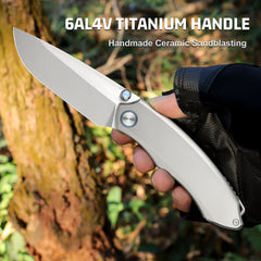 REMETTE Best Folding Pocket Titanium Knives Manual Grinding Pearlescent Satin M390 Blade Thumb Stud Opener Front Flipper Outdoor Camping Hiking Knife WD108-G