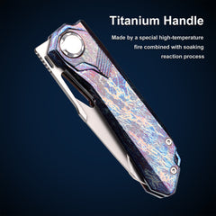 REMETTE RT-Peregrine Falcon Knife Innovative Button Lock Structure Design Thunder Lightn Textures Titanium Handle M390 Knives RTT1-T