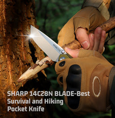 REMETTE 14C28N Blade Folding Pocket Knife Green G10 Handle EDC Knife Thumb Studs Opener Outdoor Camping Hiking Knife