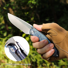 REMETTE Wild Species High-end M390 Pocket Folding EDC Knife Beautifully Textured Titanium Handle Thumb Stud Opener Front Flipper Camping Hiking Survival Knife WD108-B