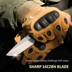 REMETTE 14C28N Blade Folding Pocket Knife Green G10 Handle EDC Knife Thumb Studs Opener Outdoor Camping Hiking Knife