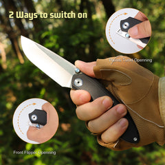 REMETTE 14C28N Blade Folding Pocket Knife Green G10 Handle EDC Knife Thumb Studs Opener Outdoor Camping Hiking Knife