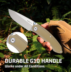 REMETTE Folding Pocket Knife Brown G10 Handle 14C28N Blade Survivn Self Defence Hiking EDC Knife GC103-C