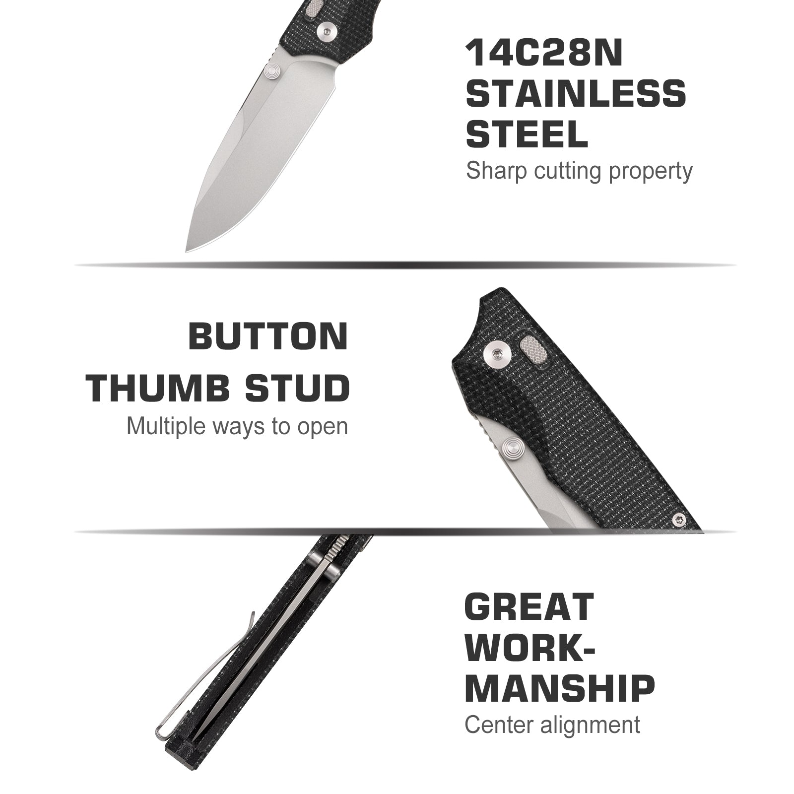 REMETTE Button Lock Folding Pocket Knife Sharp 14C28N Blade Reversible –  REMETTE Knife