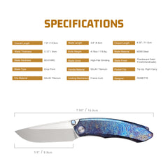 REMETTE Wild Species High-end M390 Pocket Folding EDC Knife Beautifully Textured Titanium Handle Thumb Stud Opener Front Flipper Camping Hiking Survival Knife WD108-B