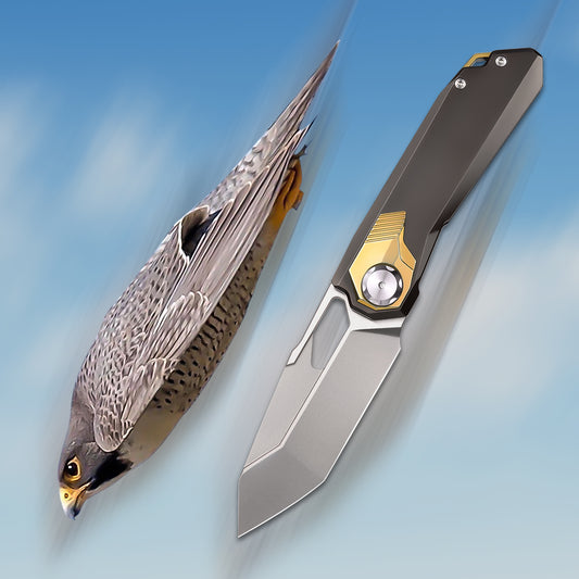 REMETTE RT-Peregrine Falcon Folding Pocket Knife Innovative Button Lock Structure Design M390 Blade Titanium Handle Knives RTT1-BX with Safety Lock